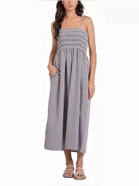 Elan- Gingham Smocked Midi Dress in Black & White | Sz Small | NWT